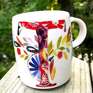 Starla M. Halfmann Anthropologie Floral Letter T Mug Coffee Tea Cup Home Office